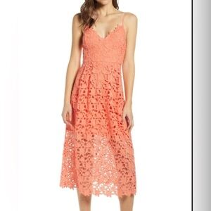 ASTR Midi Length Lace Coral Strap Cocktail Dress